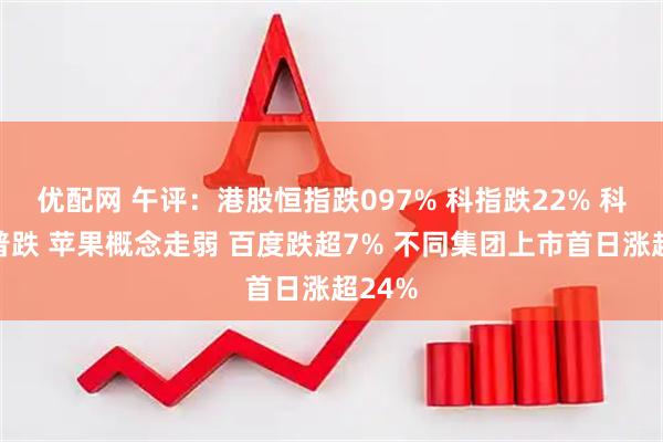 优配网 午评：港股恒指跌097% 科指跌22% 科网股普跌 苹果概念走弱 百度跌超7% 不同集团上市首日涨超24%